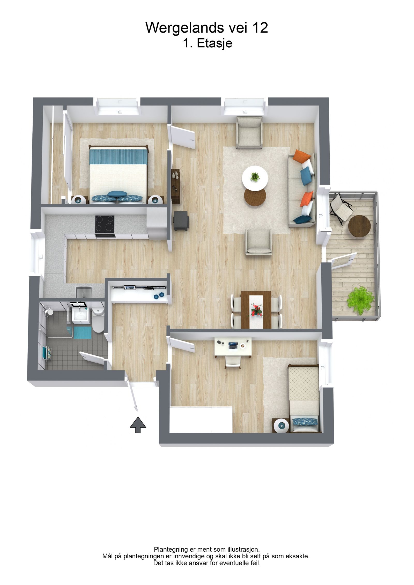  Wergelands vei 12 - 1. Etasje - 3D Floor Plan
