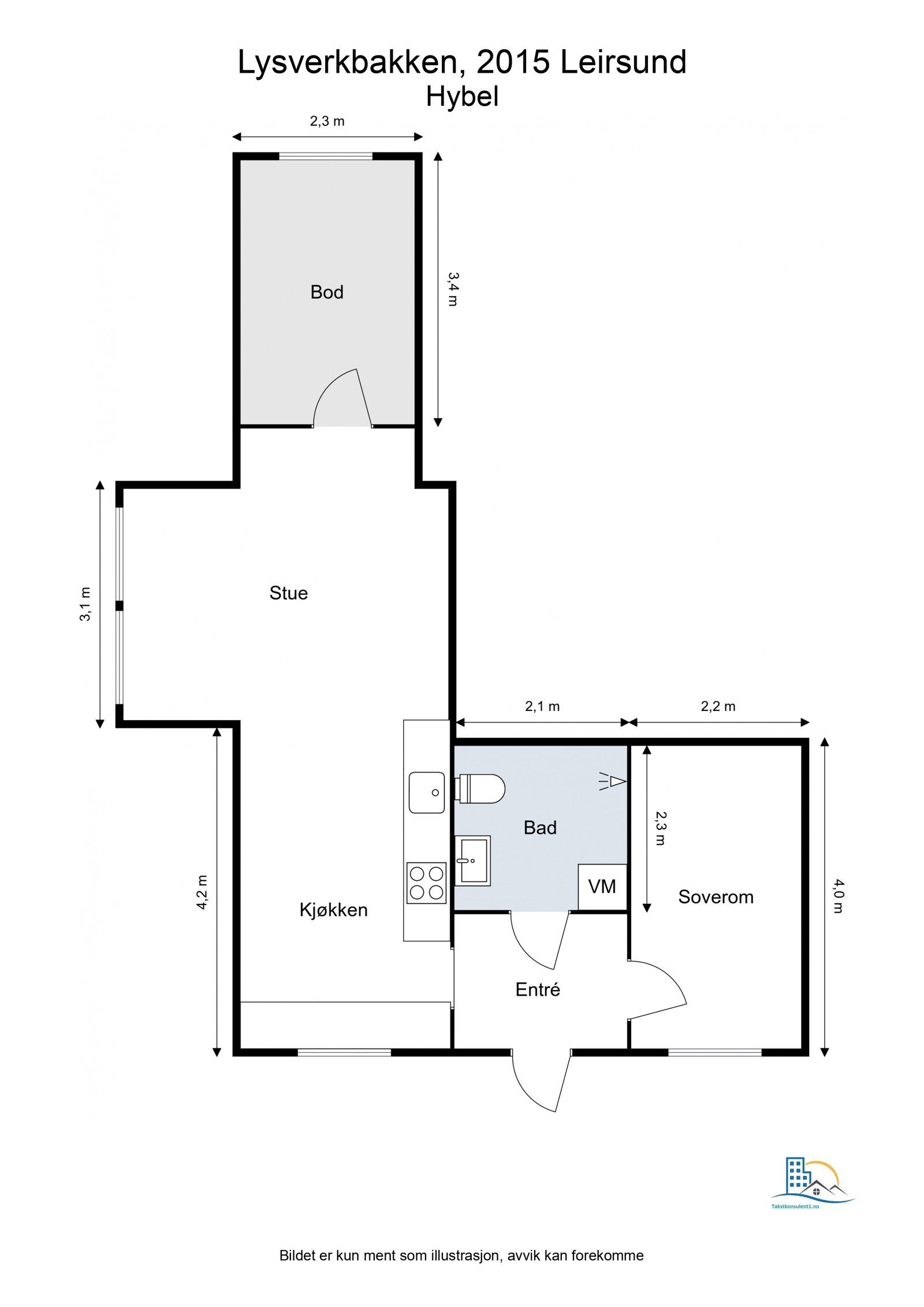 Floorplan letterhead - Lysverkbakken, 2015 Leirsund - Hybel - 2D Floor Plan