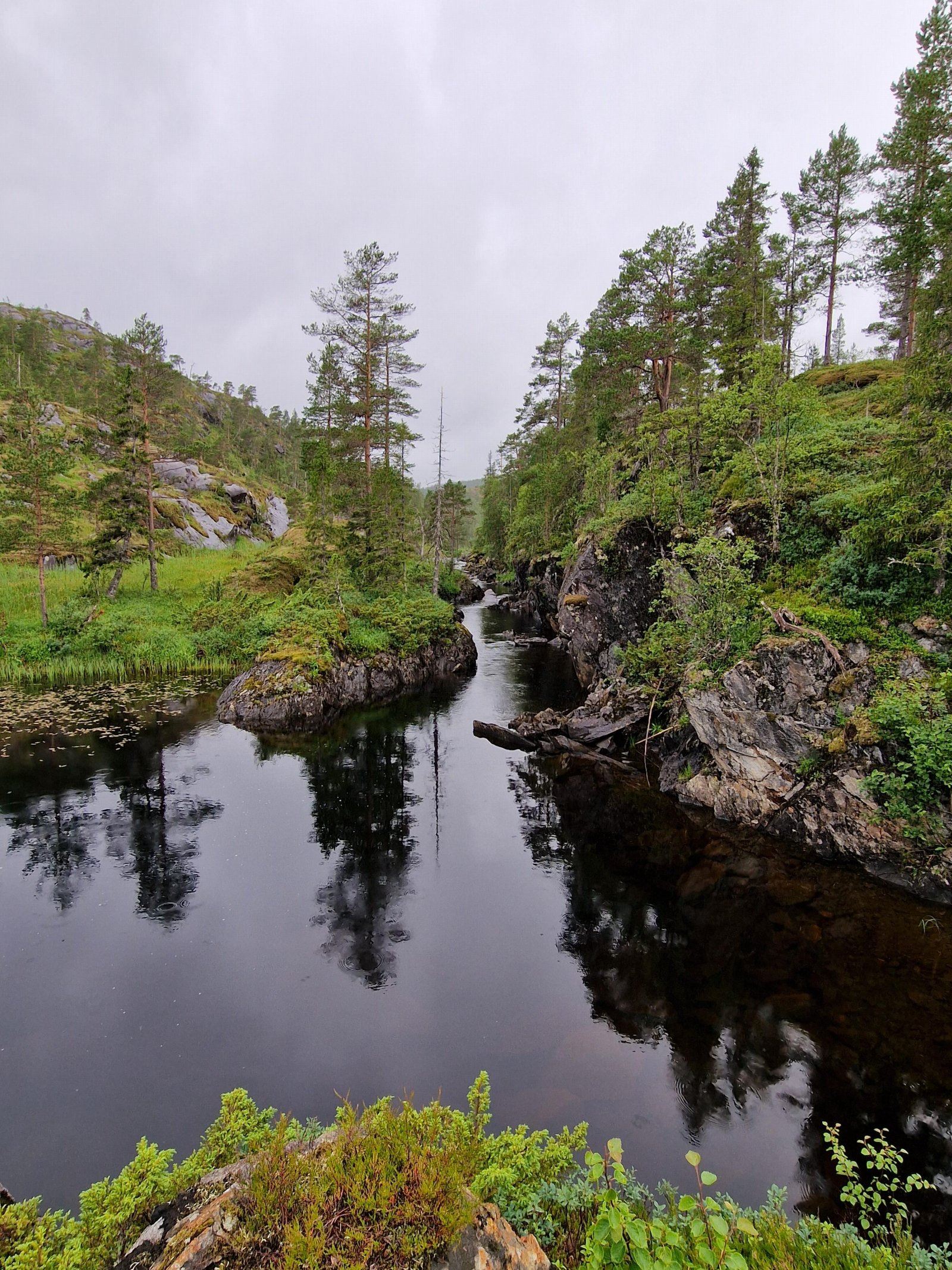 Utløpet av elven fra Ursvatnen og ut i Strauman/Hestmarkvatnet