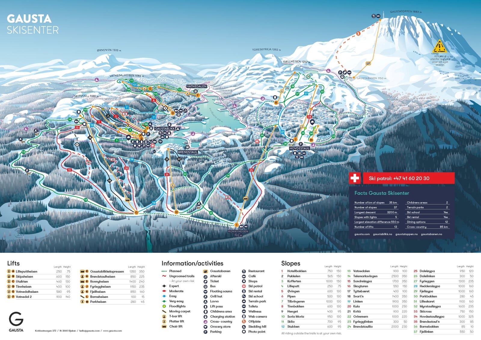 Alpint Gausta Skisenter løypekart 2025