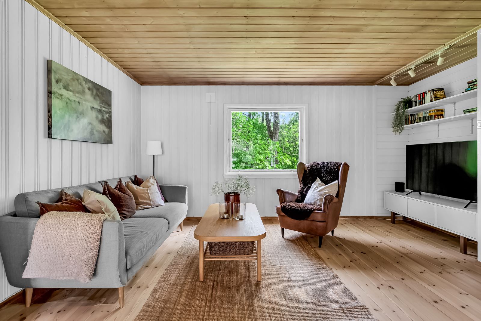 God plass til sofa og en naturlig samt behagelig TV sone 