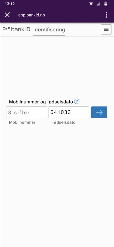 Skriv inn mobilnummer og fødselsdato