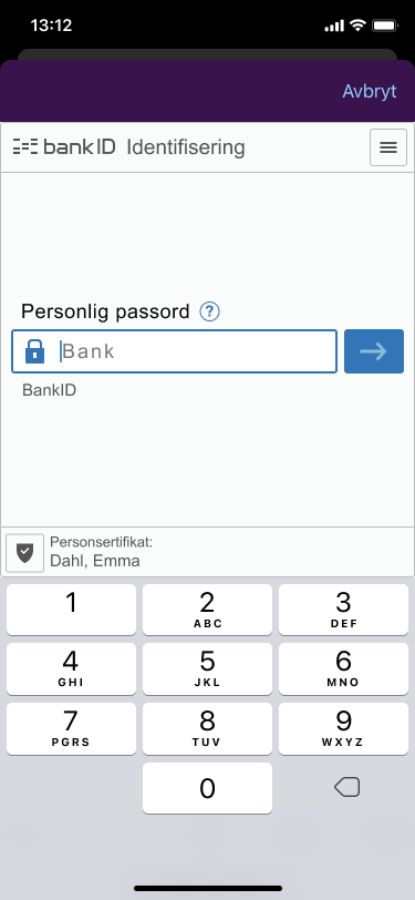 Skriv inn personlig passord