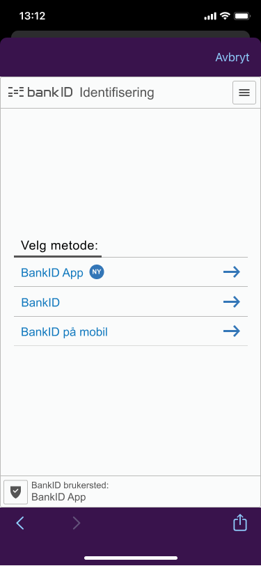 Velg BankID-app (Ny)