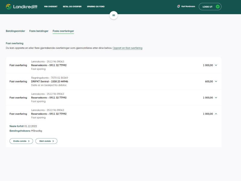 Endre overføringer under Mine betalingsavtaler