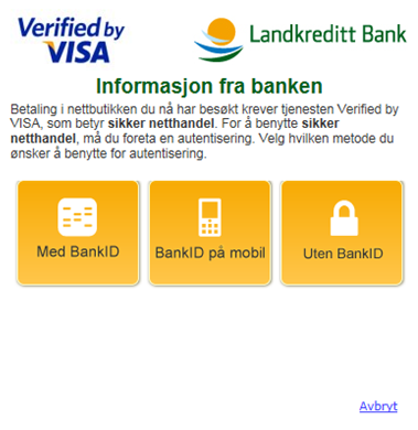 Velg hvilken metode du ønsker for autentisering - BankID, BankID på mobil eller med nettbankpassord