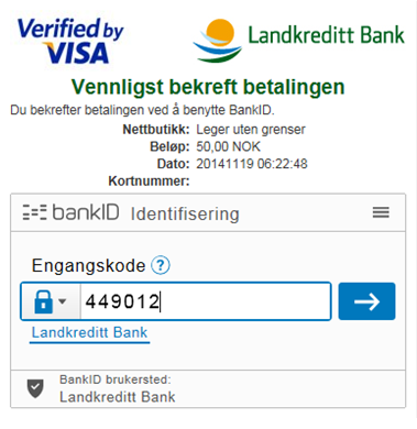 Du har valgt å bekrefte betalingen ved å benytte BankID